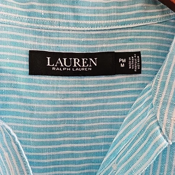 RALPH Lauren 100% Linen Blue Top - Picture 4 of 7
